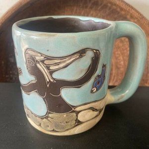 Design by Mara Mexico Lg Coffee Mug Mexican Art Pottery Mermaid Fish Aqua Blue